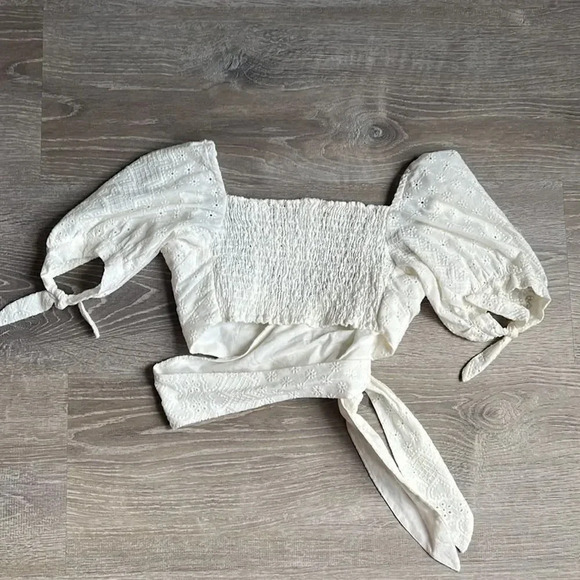 For Love & Lemons Charlotte Eyelet Wrap Top in White Heart - Picture 4 of 11